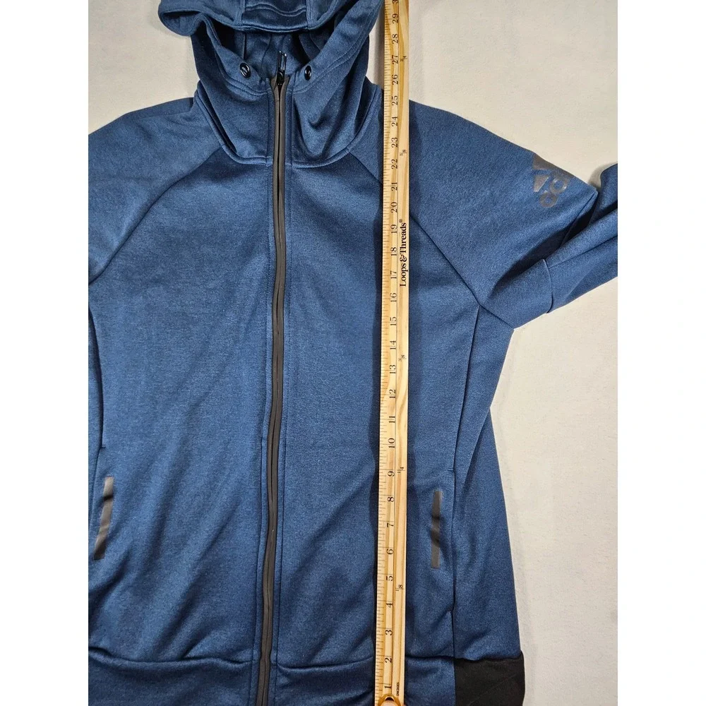 Adidas Mens Full Zip Hoodie Blue Heathered Performance Sweatshirt Large‎ RN88387